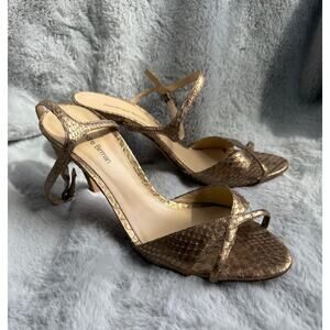 Alexandre Birman Python-Embossed Ankle Tie Heels Beige Leather Sandals 40 / 9.5